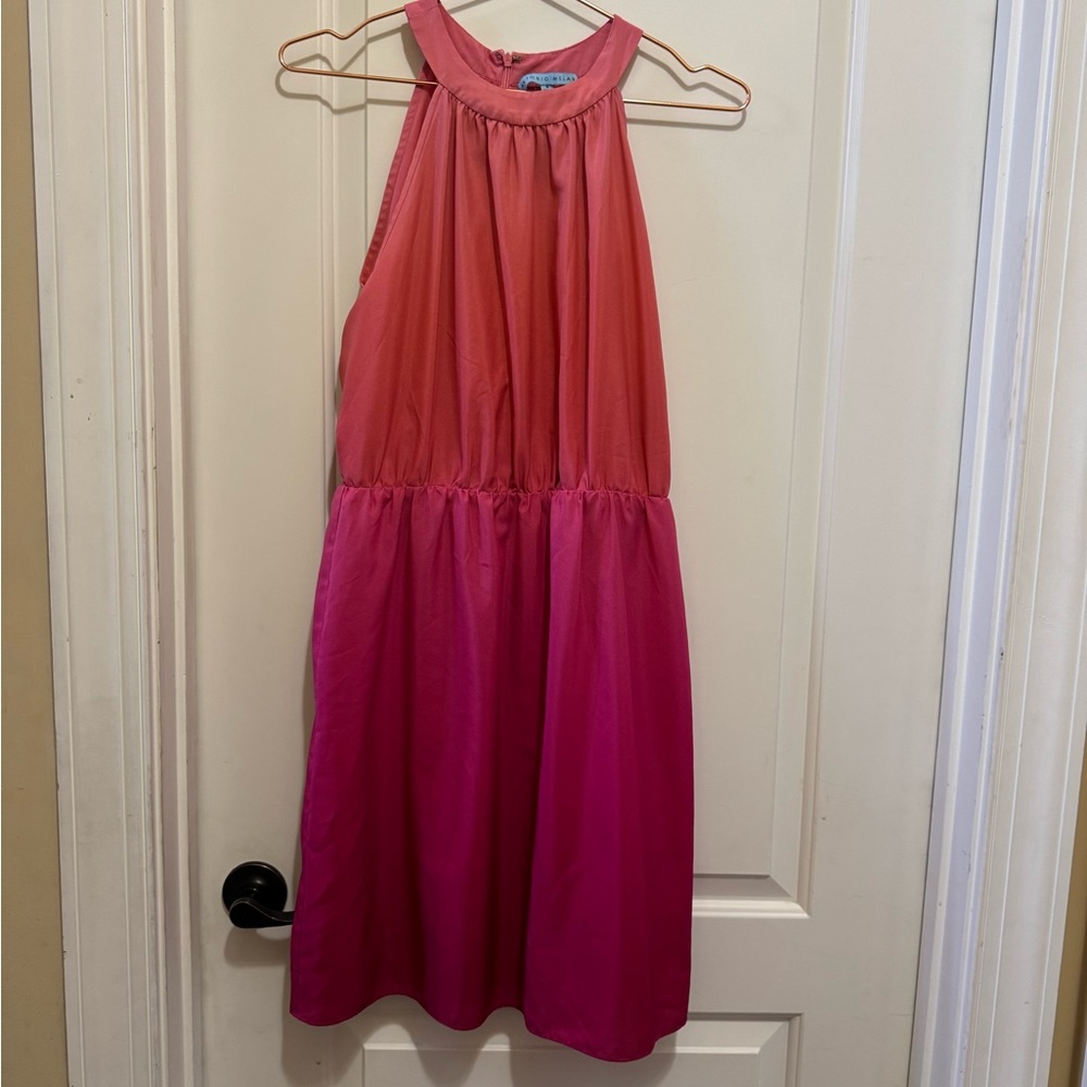 ANTONIO MELANI Pink Pleated Halter Sundress